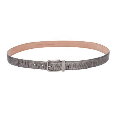 Metal Buckle Lizard Leather Belt Gray 95 38