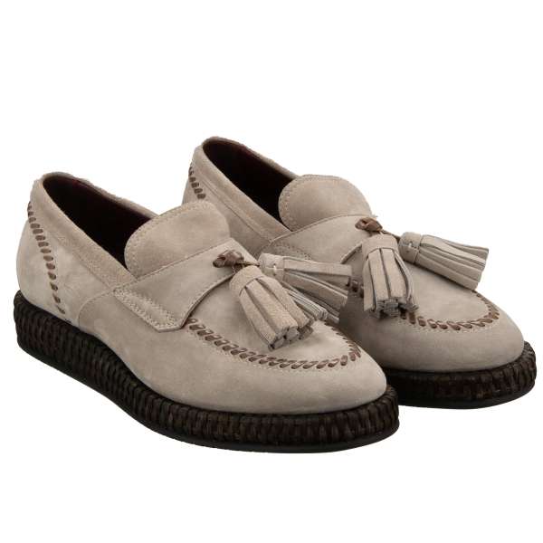 Calfskin moccasin shoes GENOVA with decorative component and rubber sole by DOLCE & GABBANA