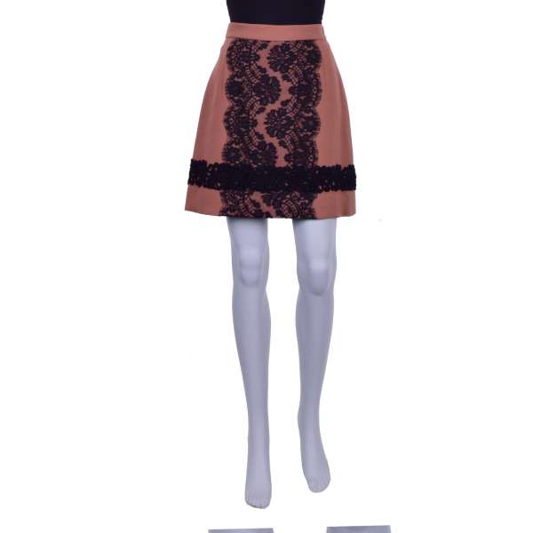 Virgin wool skirt with a floral lace applications by DOLCE & GABBANA Black Label