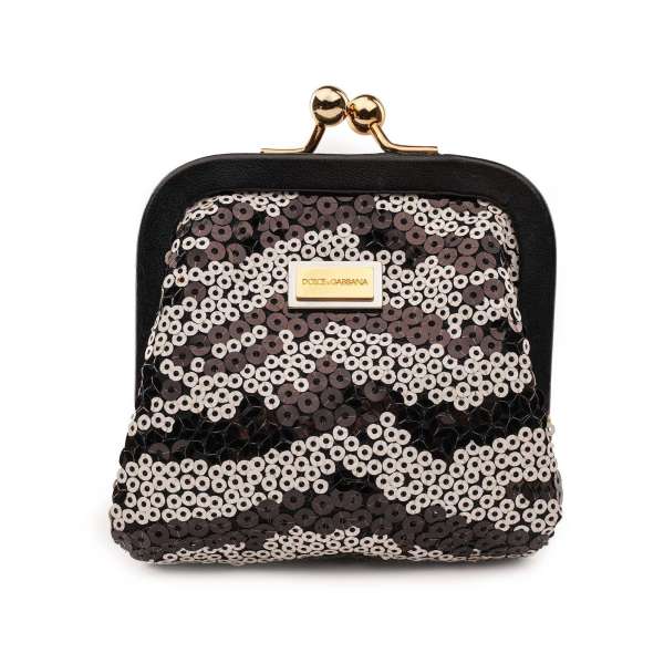  Zebra pattern pailletten purse bag for belt with DG metal logo plate in white and black by DOLCE & GABBANA