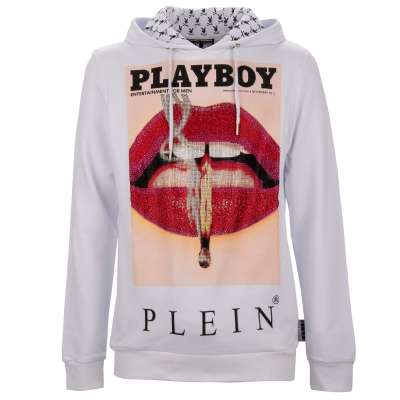 Lips Cover Printed Hoodie with Crystals and Logo White