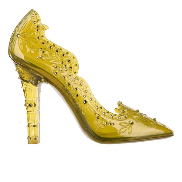 Cinderella transparent Pumps made of PVC embellished with rhinestones in green by DOLCE & GABBANA 