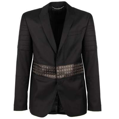 Wool Blazer ARROGANT with Leather Insert and Stars Studs Black 50 M-L