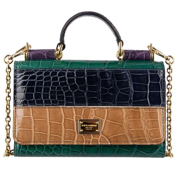 Crossbody Crocodile Leather clutch bag / wallet SICILY VON BAG Mini in red / green / pink with logo plate and many slots by DOLCE & GABBANA