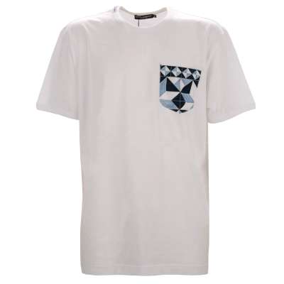 Gio Ponti Design Cotton T-Shirt Pocket Blue White