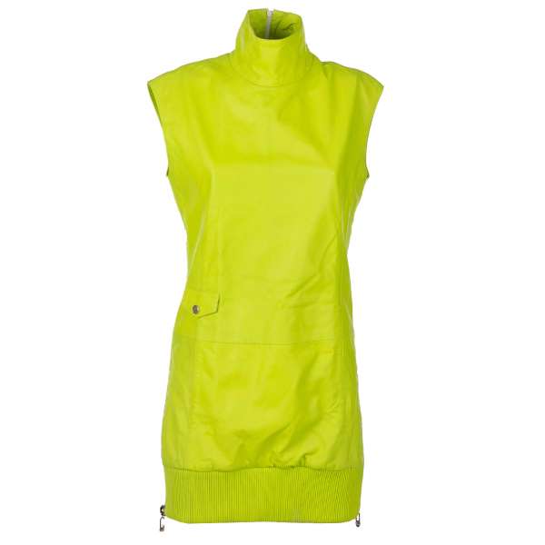 Short leather dress ESCAPE with collar in neon yellow by PHILIPP PLEIN