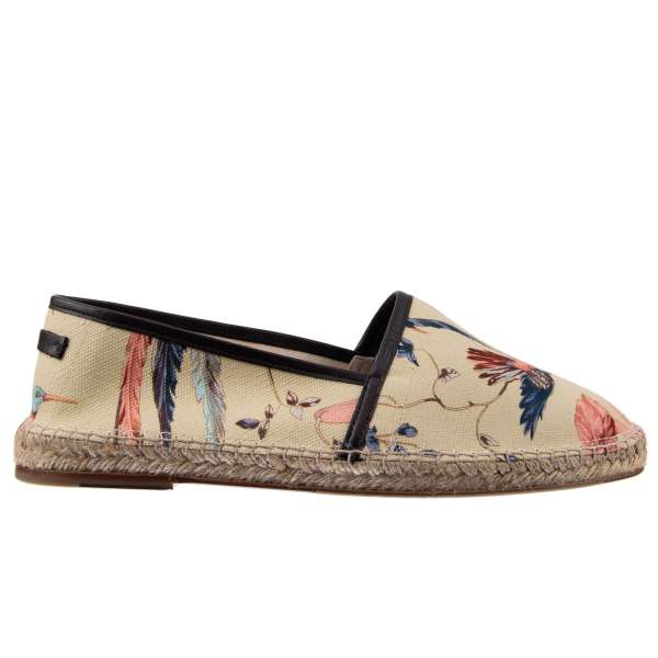 Monkey printed canvas Espadrilles TREMITI with leather details and logo by DOLCE & GABBANA Black Label