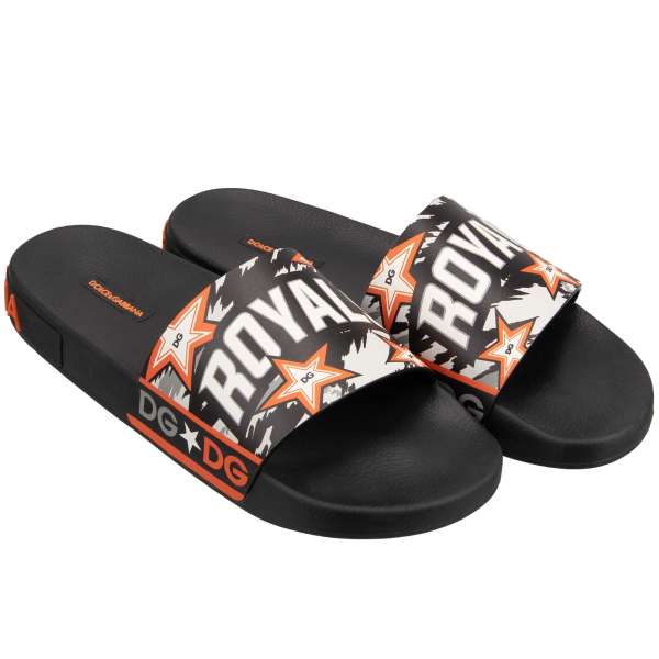 Slides Sandals with Leopard DG Logo Star Royals Print and large Logo on the back by DOLCE & GABBANA 