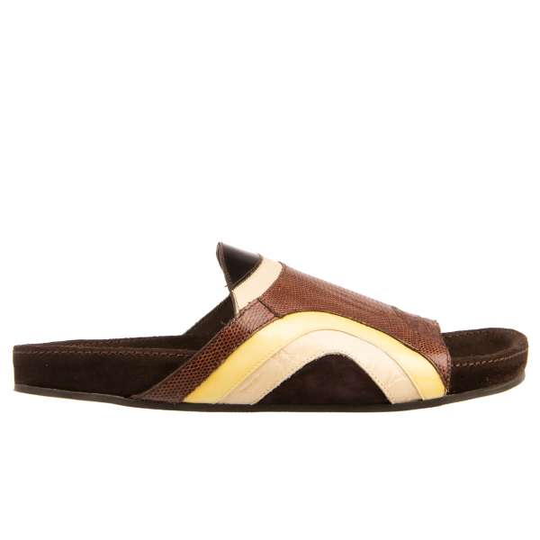 Patchwork leather sandals CIABATTA with rubber sole in brown and yellow by DOLCE & GABBANA