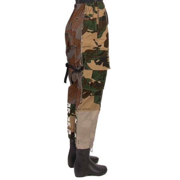 Reconstructured Camouflage Cargo Pants with pockets, logo, zip and lettering prints by OFF-WHITE c/o Virgil Abloh