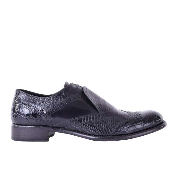 Exotic patchwork leather oxford shoes with hidden laces in a high quality gift box by DOLCE & GABBANA Black Label