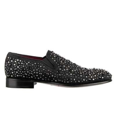Crystals Embellished Loafer Shoes MILANO Black Silver