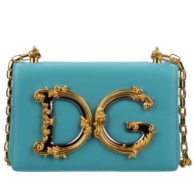 Nappa Leder Clutch Crossbody Tasche DG GIRLS mit Barock Logo Blau