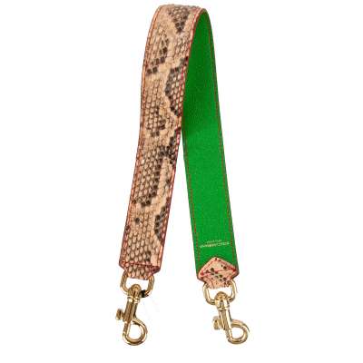 Snake Leather Bag Strap Handle Beige Green Gold
