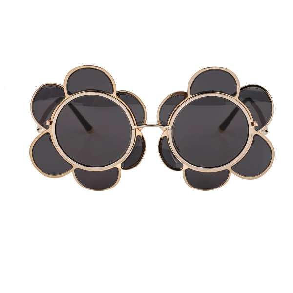 Special Edition Flower formed Sunglasses DG2201 in black with gold metal frame by DOLCE & GABBANA
