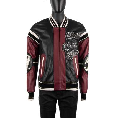 Bomber Lederjacke mit Cello Club Lounge Stickerei Schwarz Bordeaux 