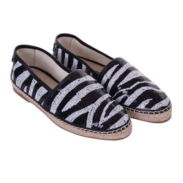 Sequined canvas Espadrilles TREMITI with zebra print, leather details and logo by DOLCE & GABBANA