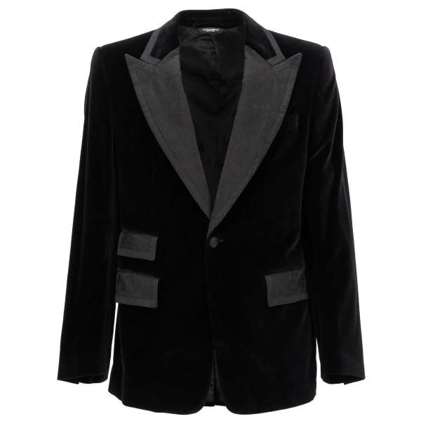 Samt Tuxedo Blazer mit Barock Jacquard Kragen in Schwarz von DOLCE & GABBANA