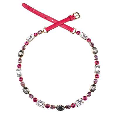 Kristalle Iguana Leder Kette Gürtel Pink Fuchsia Gold L