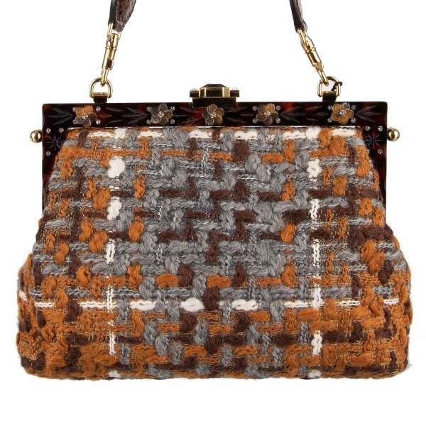 Knitted Virgin Wool Tweed clutch / tote bag VANDA with crystals embellished frame by DOLCE & GABBANA