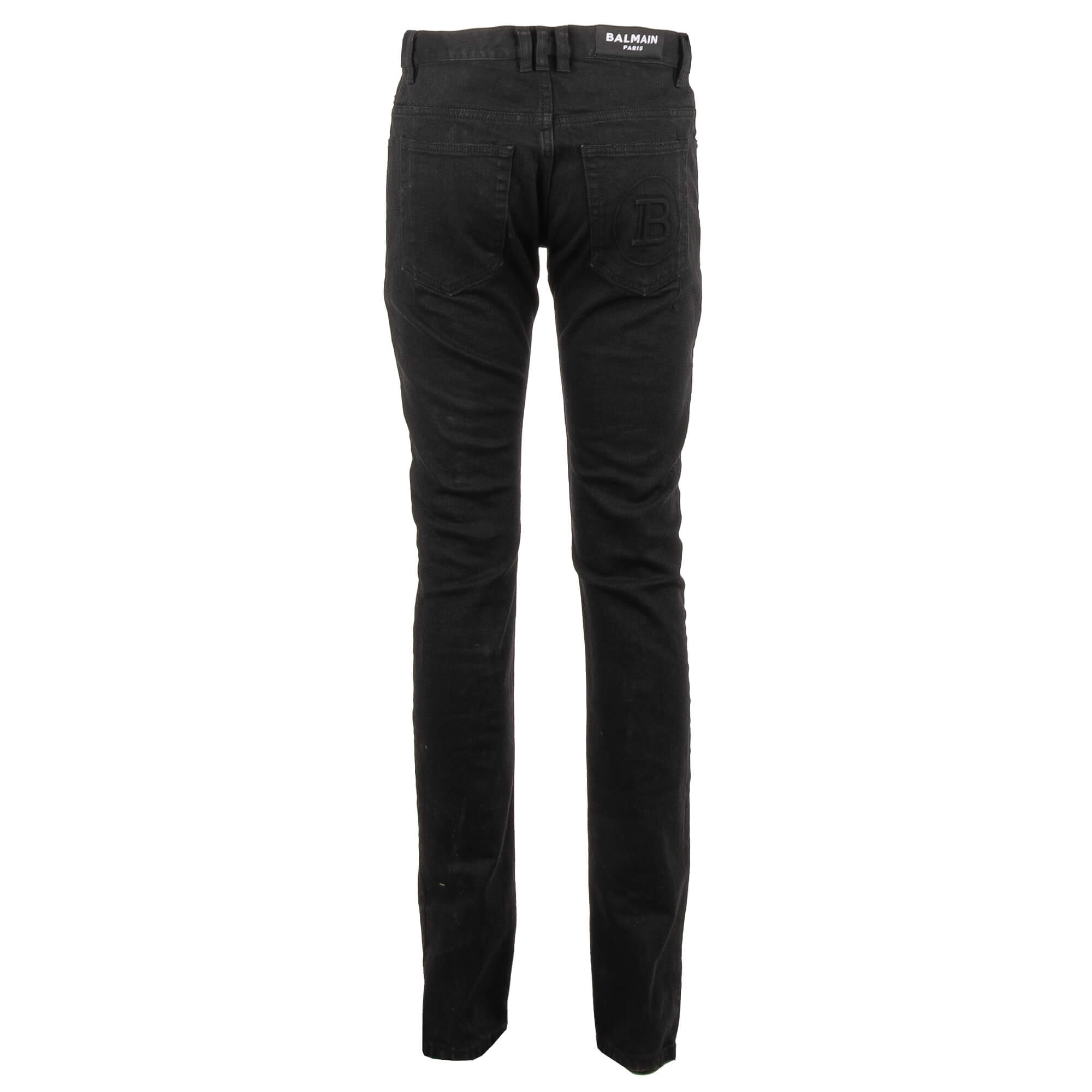 Balmain Men's Ribbed Slim Jeans Monogram Embossed Stone - Noir | Coggles