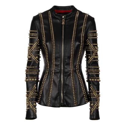 COUTURE Studded Leather Jacket CAN'T YOU SEE Black S