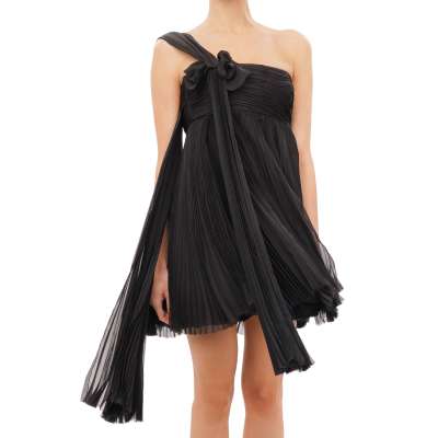 RUNWAY Foulard Silk Short Mini Dress Black IT 38 US 2 XS