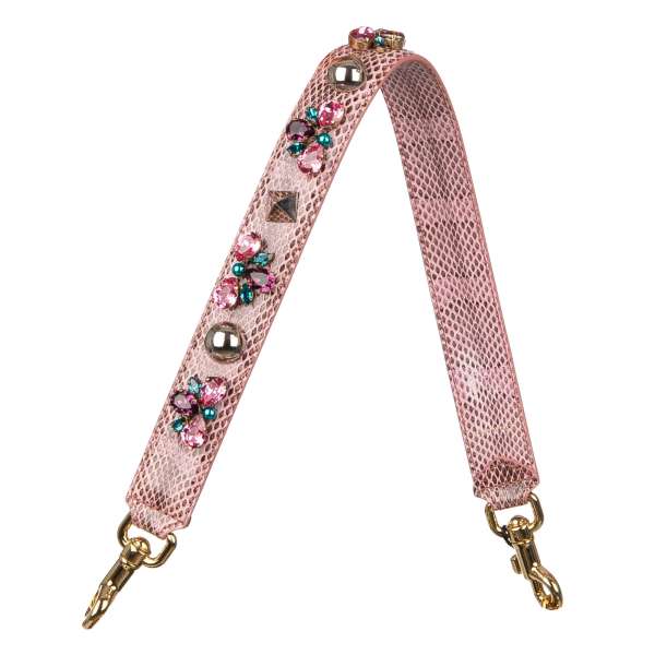 Snake leather bag Strap / Handle with silver studs and crystal applications in pink, blue and gold by DOLCE & GABBANA