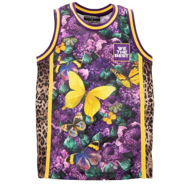 Oversize Tank Top mit Schmetterling, Blume, Leopard und Logo Print und Logo Sticker von DOLCE & GABBANA - DOLCE & GABBANA x DJ KHALED Limited Edition