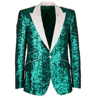 Pailletten Jacquard Tuxedo Blazer SICILIA Grün Weiß