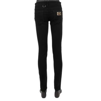Metal Logo Plate Ring Pearl Button Jeans SKINNY Black 48 M