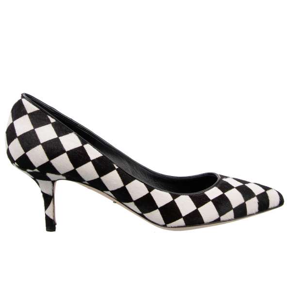 Calf fur Pumps BELLUCCI embellished with checked print in white and black by DOLCE & GABBANA Black Label