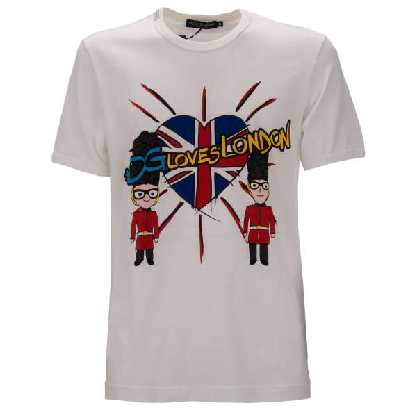 Baumwolle T-Shirt mit DG Loves London Herz Desingers Print in Weiß, Blau und Rot von DOLCE & GABBANA