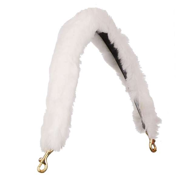 Leather and rabbit fur bag Strap / Handle in White and Gold by DOLCE & GABBANA