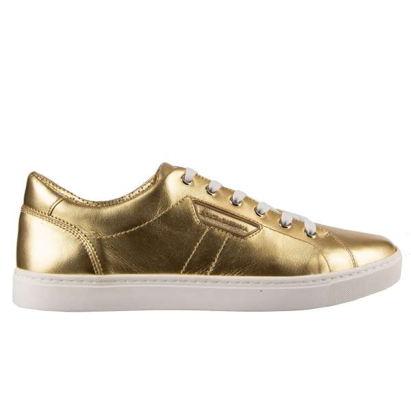 Classic nappa leather sneakers LONDON in yellow gold with logo plaque by DOLCE & GABBANA