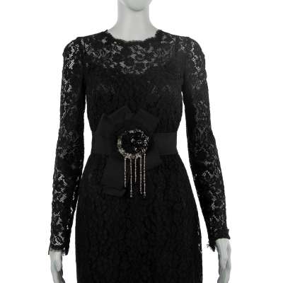 Kleid Gürtel mit Brosche Schwarz 40 S