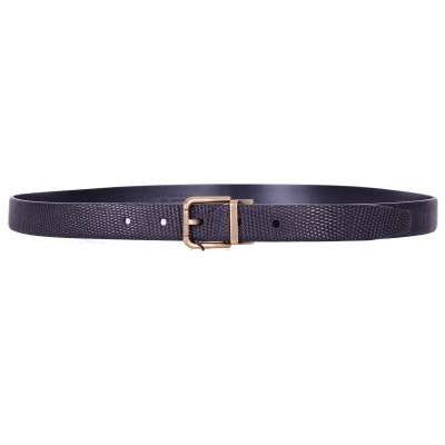 Lizard Leather Belt with Roller Buckle Black