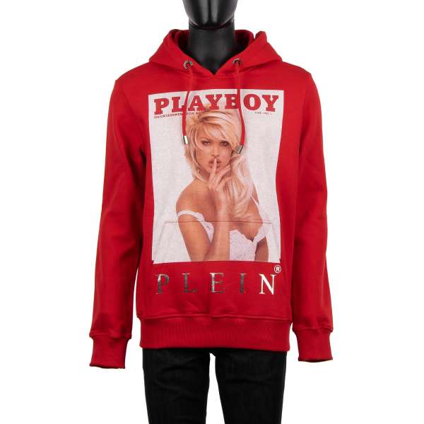 Hoody with a graphic print of a magazine cover of of Victoria Silvstedt at the front and Playboy Plein lettering at the back by PHILIPP PLEIN x PLAYBOY