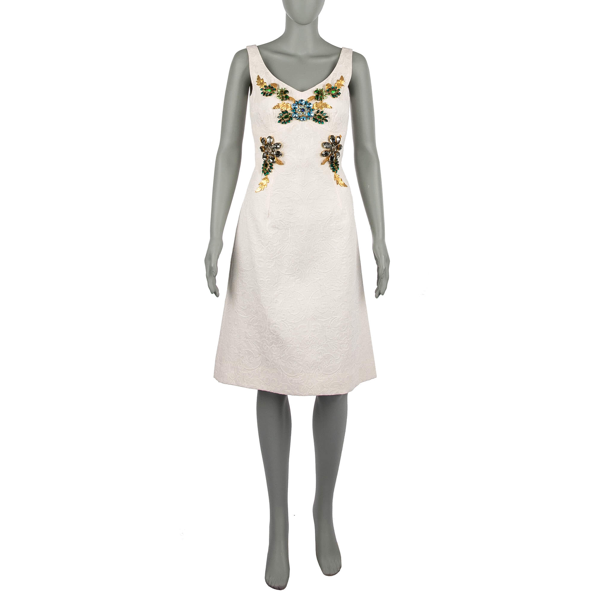 Dolce & Gabbana Brocade Crystals Dress White 42 | FASHION ROOMS
