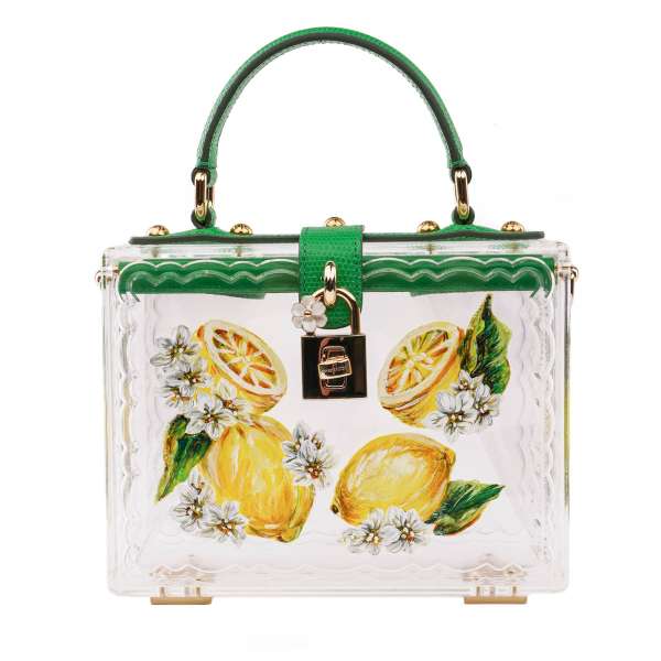 Lemon hand painted transparent plexiglas bag / shoulder bag / clutvh DOLCE BOX with decorative padlock by DOLCE & GABBANA