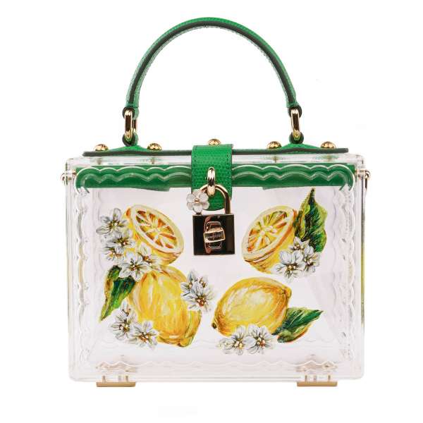 Mit Zitronen handbemalte transparente Handtasche / Schultertasche / Clutch DOLCE BOX aus Plexiglas von DOLCE & GABBANA