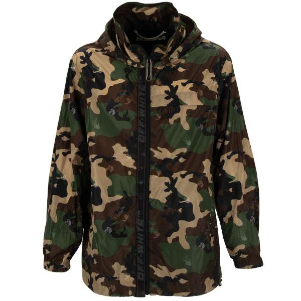 Windbreaker Jacke mit Camouflage und Logo Print, Taschen und Kapuze von OFF-WHITE Virgil Abloh