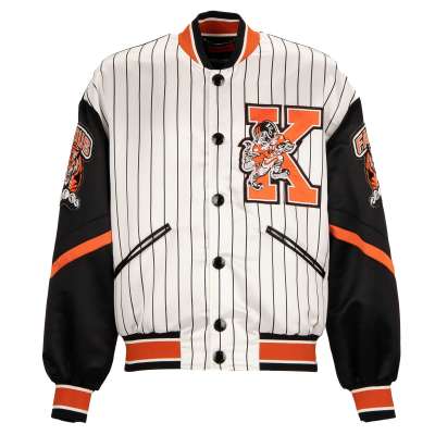 Varsity Jacket Fabulous KING with Tiger Print and Applications Black White S M