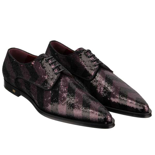 Exclusive festive shoes MILLENIALS with sequins embroidery and DG metal logo in gold by DOLCE & GABBANA
