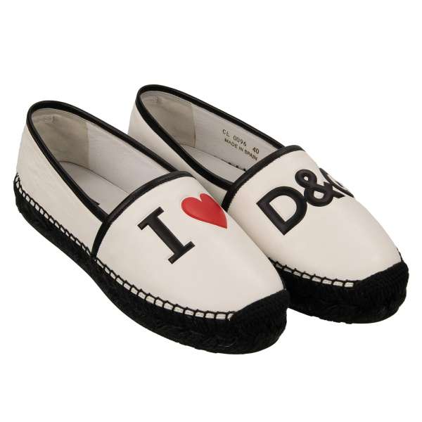 Leather Espadrilles with DG Logo and heart in white and black by DOLCE & GABBANA