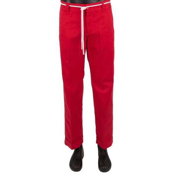 Cropped casual wide leg cotton Pants with logo embroidery and lace belt by OFF-WHITE c/o Virgil Abloh