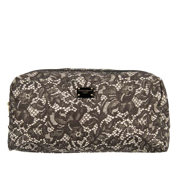 Etui / Clutch Tasche aus Nylon mit Logo Schild und Spitze Print von DOLCE & GABBANA