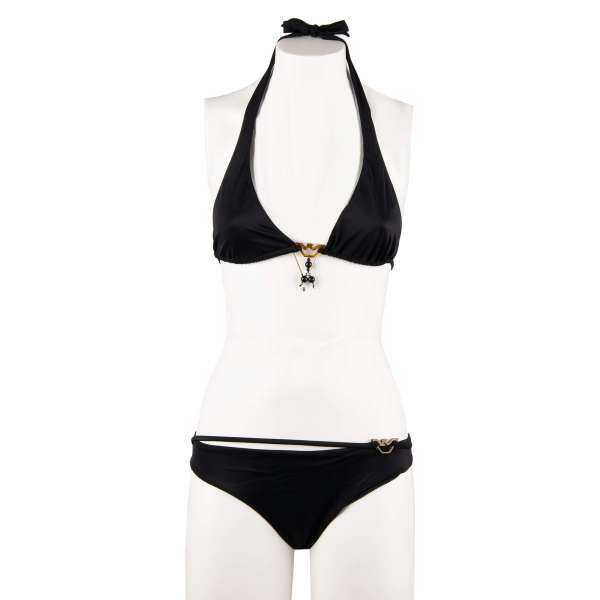 Bikini consisting triangle bra embellished with logo and pendant combined with Brazilian briefs with logo by EMPORIO ARMANI Swimwear