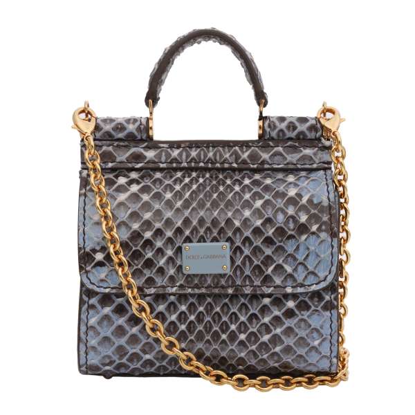 Snake Leather Crossbody Clutch Bag SICILY 58 Micro with DG Logo plate and detachable metal chain strap by DOLCE & GABBANA