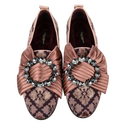Jacquard Loafer Ballet Flats Shoes YOUNG QUEEN w. Crystal Brooch Pink 39 9
